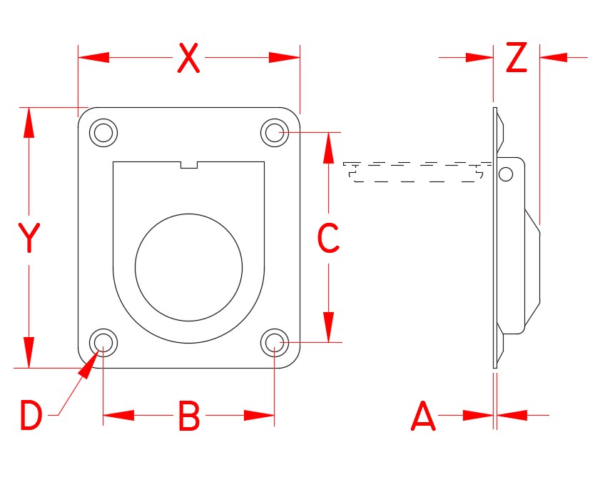 Stainless Steel Flush Lift Pull, S3851-0003, Line Drawing Stainless Steel Flush Lift Pull, S3851-0003, Line Drawing